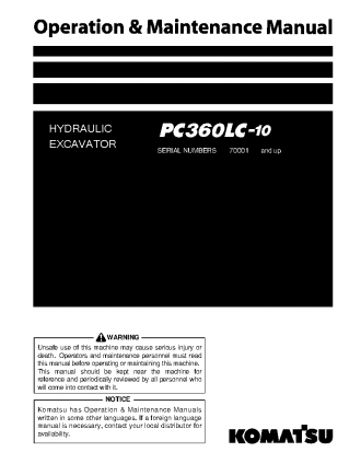 PC360LC-10(JPN) S/N 70001-UP Operation manual (English)