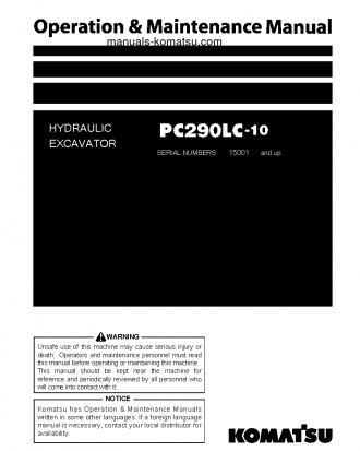 PC290LC-10(JPN) S/N 15001-UP Operation manual (English)