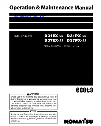 D37EX-22(JPN) S/N 60730-61775 Operation manual (English)