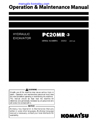 PC20MR-3(JPN)-FOR CANOPY S/N 20253-20644 Operation manual (English)