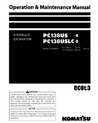 PC138USLC-8(JPN) S/N 26416-26658 Operation manual (English)
