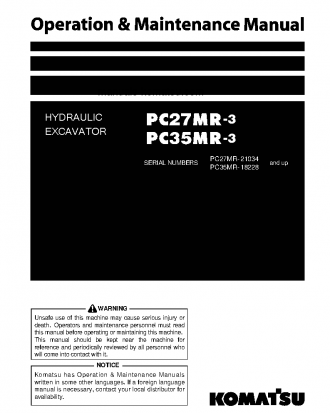 PC35MR-3(JPN)-FOR N. AMERICA, CAB SPEC. S/N 18228-20000 Operation manual (English)