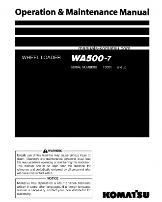 WA500-7(JPN) S/N 10001-UP Operation manual (English)