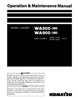 WA800-3(JPN)-E0 S/N 70063-70074 Operation manual (English)