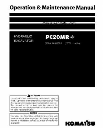 PC20MR-3(JPN)-FOR CANOPY S/N 22001-23000 Operation manual (English)