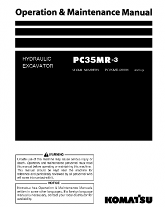 PC35MR-3(JPN)-FOR N. AMERICA, CAB SPEC. S/N 20001-20400 Operation manual (English)