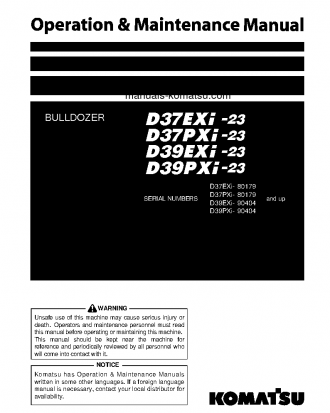 D39EXI-23(JPN) S/N 90404-UP Operation manual (English)