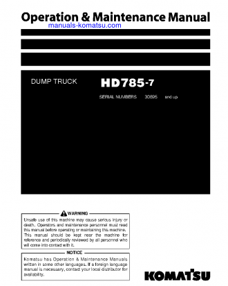 HD785-7(JPN) S/N 30695-30821 Operation manual (English)