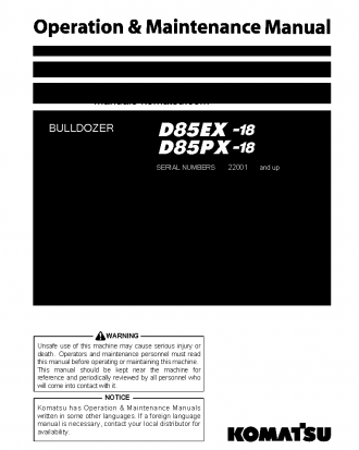 D85PX-18(JPN) S/N 22001-22060 Operation manual (English)