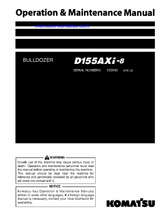 D155AXI-8(JPN) S/N 100040-100266 Operation manual (English)