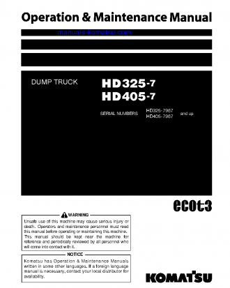 HD325-7(JPN) S/N 7967-8015 Operation manual (English)