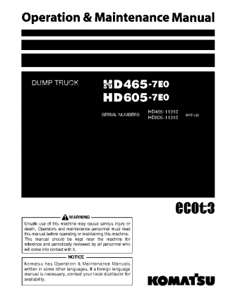 HD465-7(JPN)-E0 S/N 11310-11371 Operation manual (English)