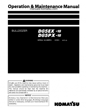 D85PX-18(JPN) S/N 22061-UP Operation manual (English)
