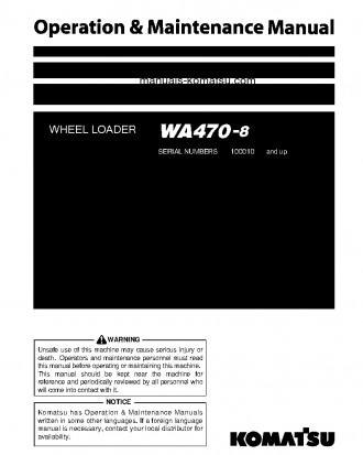 WA470-8(JPN) S/N 100010-UP Operation manual (English)