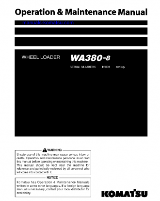 WA380-8(JPN) S/N 15001-15454 Operation manual (English)