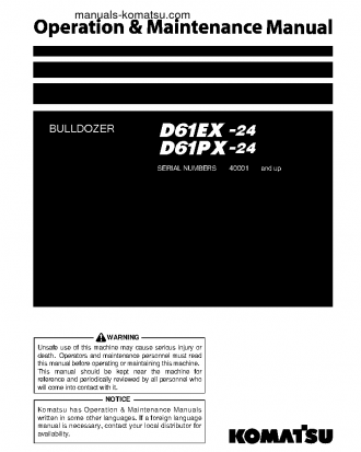 D61PX-24(JPN) S/N 40001-UP Operation manual (English)