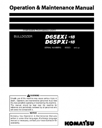 D65PXI-18(JPN) S/N 90023-UP Operation manual (English)