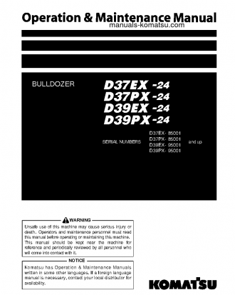 D37EX-24(JPN) S/N 85001-UP Operation manual (English)