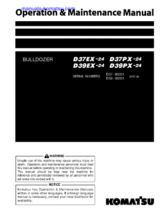 D39PX-24(JPN) S/N 95001-95740 Operation manual (English)