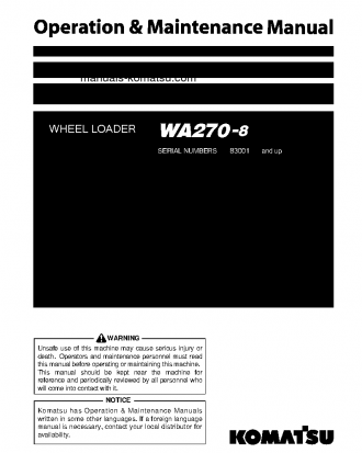 WA270-8(JPN) S/N 83001-83901 Operation manual (English)