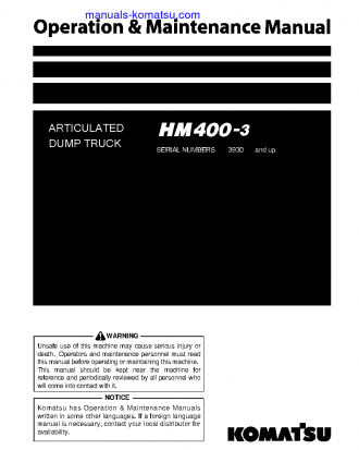 HM400-3(JPN) S/N 3930-UP Operation manual (English)