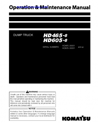 HD605-8(JPN) S/N 30001-UP Operation manual (English)