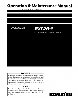 D375A-8(JPN) S/N 80001-UP Operation manual (English)