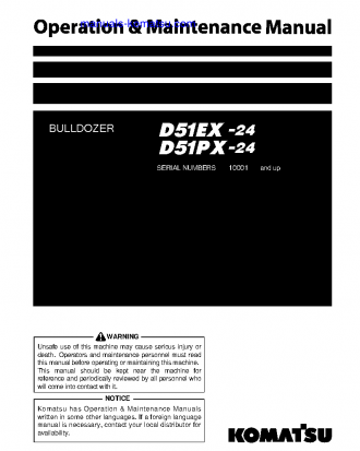 D51PX-24(JPN) S/N 10001-10626 Operation manual (English)