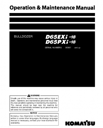 D65EXI-18(JPN) S/N 90997-91309 Operation manual (English)