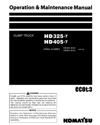 HD325-7(JPN) S/N 8016-UP Operation manual (English)