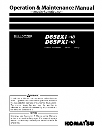 D65EXI-18(JPN) S/N 91448-91608 Operation manual (English)