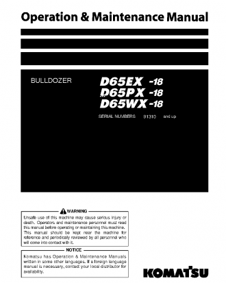 D65PX-18(JPN) S/N 91310-UP Operation manual (English)