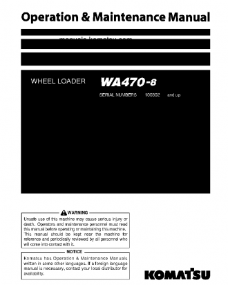 WA470-8(JPN) S/N 100302-UP Operation manual (English)