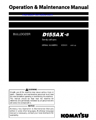 D155AX-8(JPN)-SANDY SOIL SPEC. S/N 100121-UP Operation manual (English)