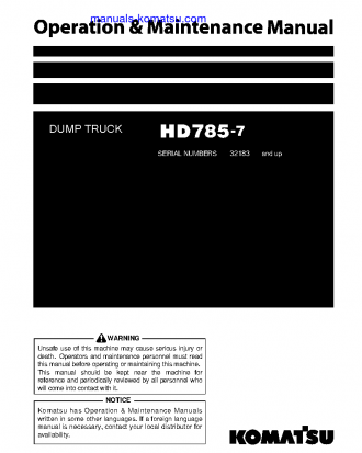 HD785-7(JPN) S/N 32183-UP Operation manual (English)