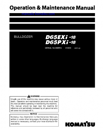 D65EXI-18(JPN) S/N 91609-UP Operation manual (English)