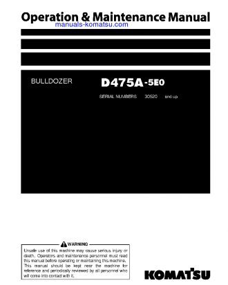 D475A-5(JPN)-E0, ONE-WAY STEERING LEVER S/N 30520-UP Operation manual (English)