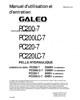 PC220LC-7(JPN) S/N 65001-UP Operation manual (French)