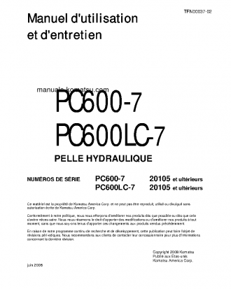 PC600LC-7(JPN) S/N 20105-UP Operation manual (French)