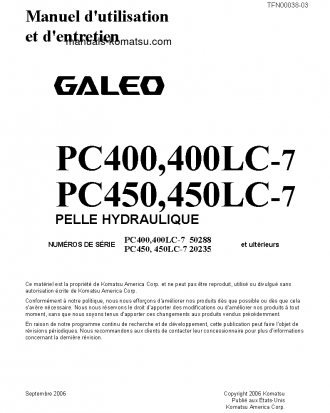 PC400LC-7(JPN)-7-SEGMENT- MONITOR S/N 50288-UP Operation manual (French)