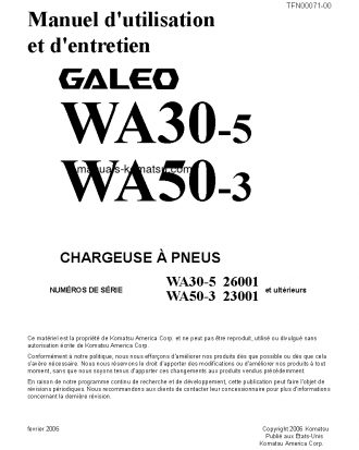 WA30-5(JPN) S/N 26001-UP Operation manual (French)