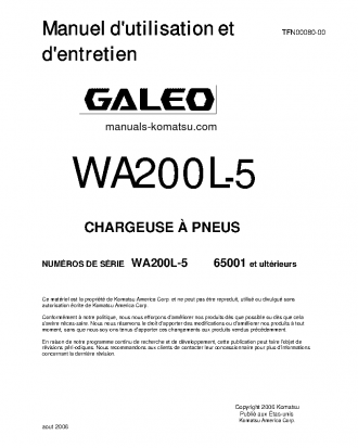 WA200L-5(JPN) S/N 65001-UP Operation manual (French)