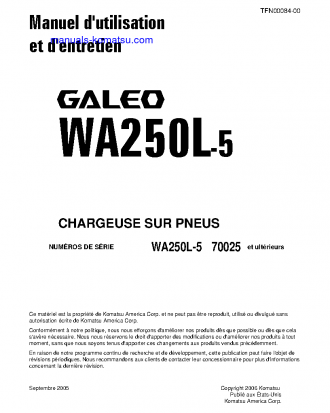 WA250L-5(JPN) S/N 70025-UP Operation manual (French)