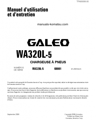 WA320L-5(JPN) S/N 60001-UP Operation manual (French)