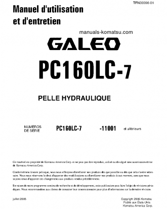 PC160LC-7(JPN) S/N 11001-UP Operation manual (French)
