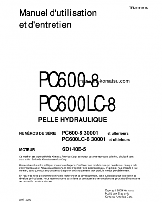 PC600-8(JPN) S/N 30001-UP Operation manual (French)