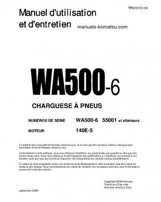 WA500-6(JPN) S/N 55001-UP Operation manual (French)