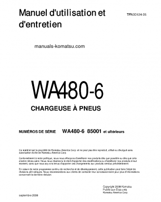 WA480-6(JPN) S/N 85001-UP Operation manual (French)