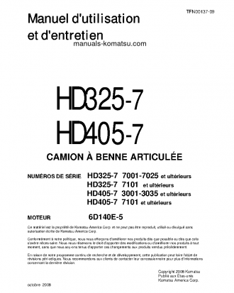HD325-7(JPN) S/N 7001-7025 Operation manual (French)