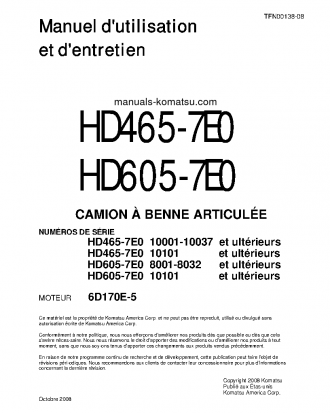 HD605-7(JPN)-E0 S/N 8001-8032 Operation manual (French)